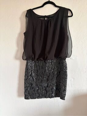Black Chiffon Overlay & Sequined Skirt Cocktail Party Dress Size S